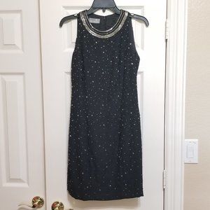 ❤️ Women's Liz Claiborne Black Gold Beaded Floral Halter Neckline Dress